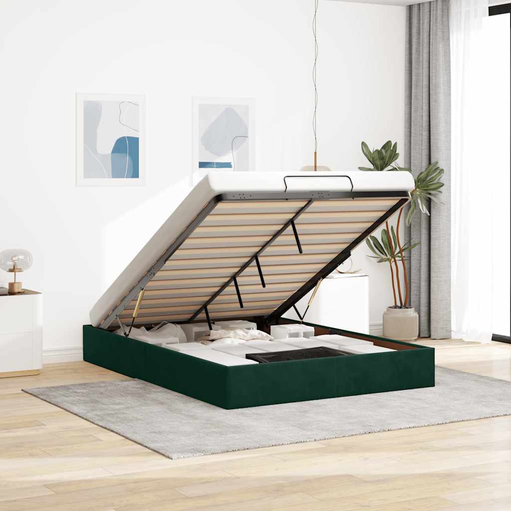 Ottoman bedframe zonder matras 140x190 cm fluweel donkergroen is nu te koop bij PeponiXL, paradijselijk wonen!