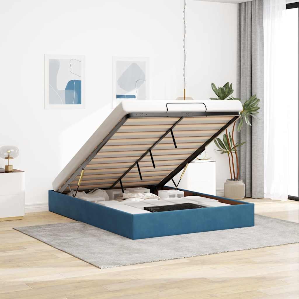 Ottoman bedframe zonder matras 140x190 cm fluweel donkerblauw is nu te koop bij PeponiXL, paradijselijk wonen!