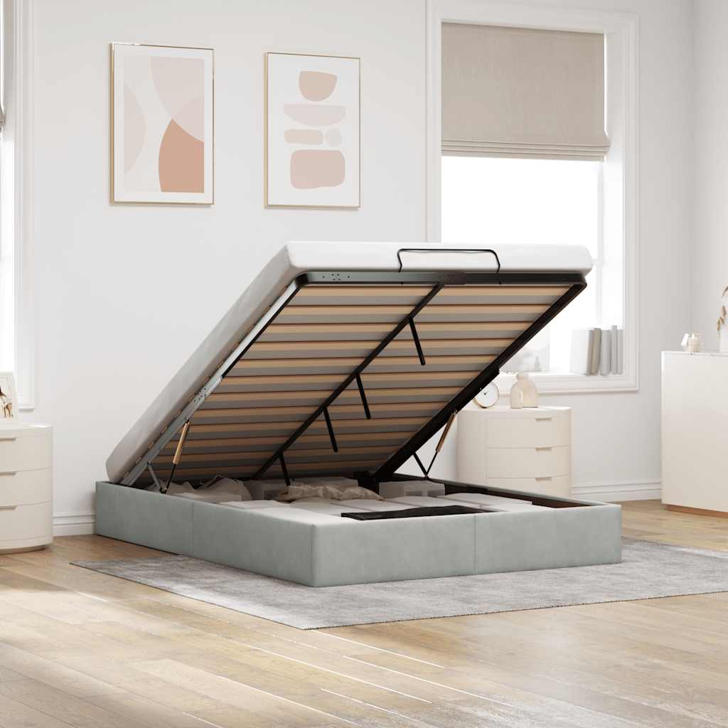 Ottoman bedframe zonder matras 140x200 cm fluweel lichtgrijs is nu te koop bij PeponiXL, paradijselijk wonen!