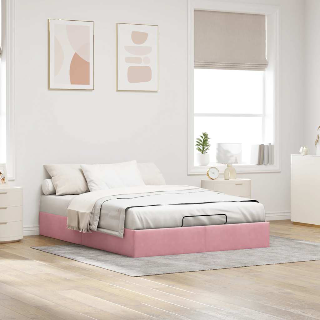 Ottoman bedframe zonder matras 140x200 cm fluweel roze is nu te koop bij PeponiXL, paradijselijk wonen!