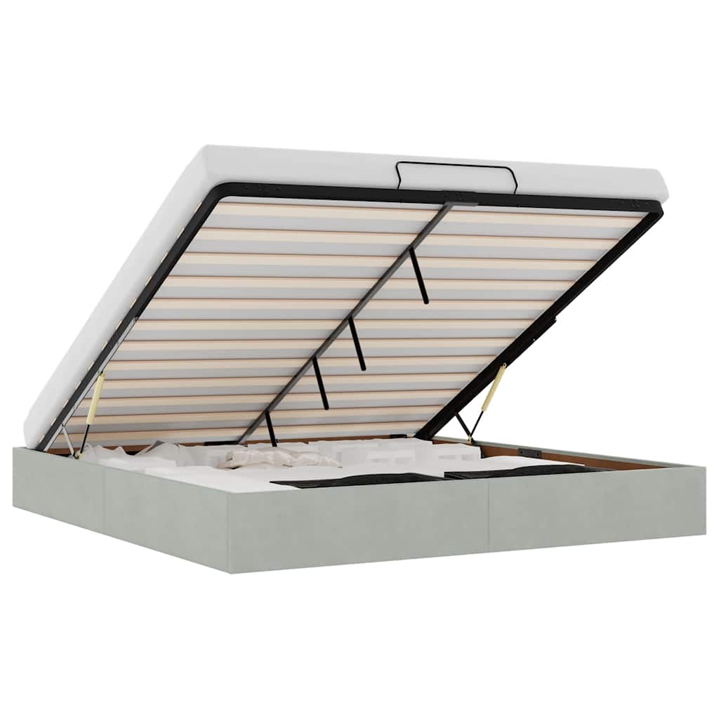 Ottoman bedframe zonder matras 160x200 cm fluweel lichtgrijs is nu te koop bij PeponiXL, paradijselijk wonen!