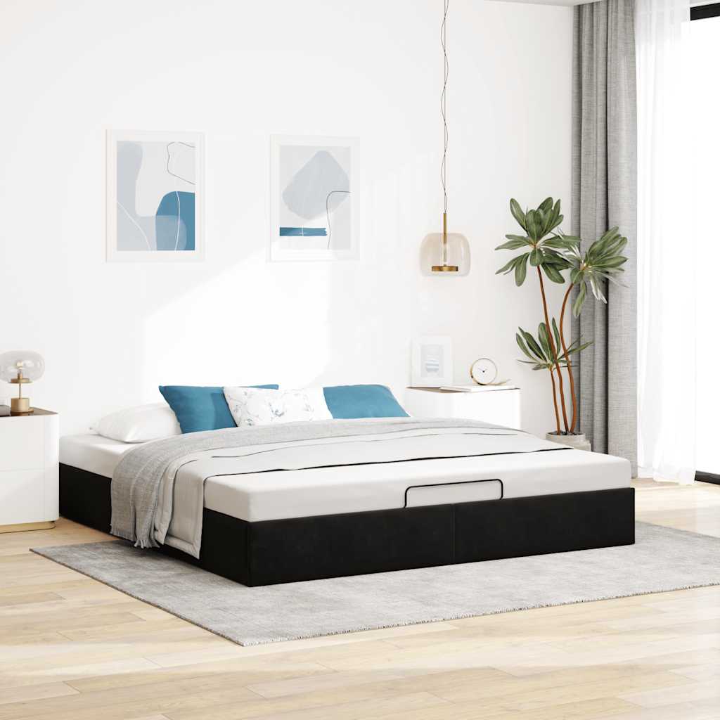 Ottoman bedframe zonder matras 160x200 cm fluweel zwart is nu te koop bij PeponiXL, paradijselijk wonen!