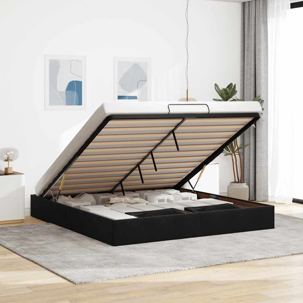 Ottoman bedframe zonder matras 160x200 cm fluweel zwart is nu te koop bij PeponiXL, paradijselijk wonen!