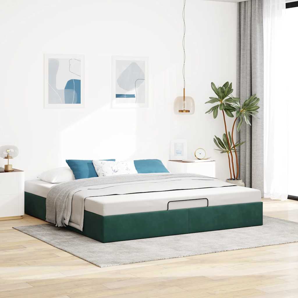 Ottoman bedframe zonder matras 160x200 cm fluweel donkergroen is nu te koop bij PeponiXL, paradijselijk wonen!
