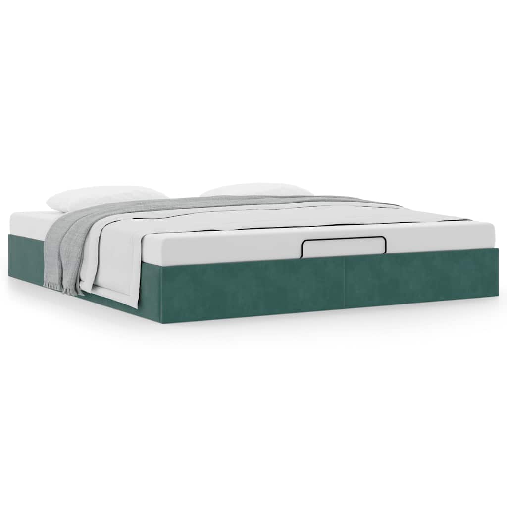 Ottoman bedframe zonder matras 160x200 cm fluweel donkergroen is nu te koop bij PeponiXL, paradijselijk wonen!