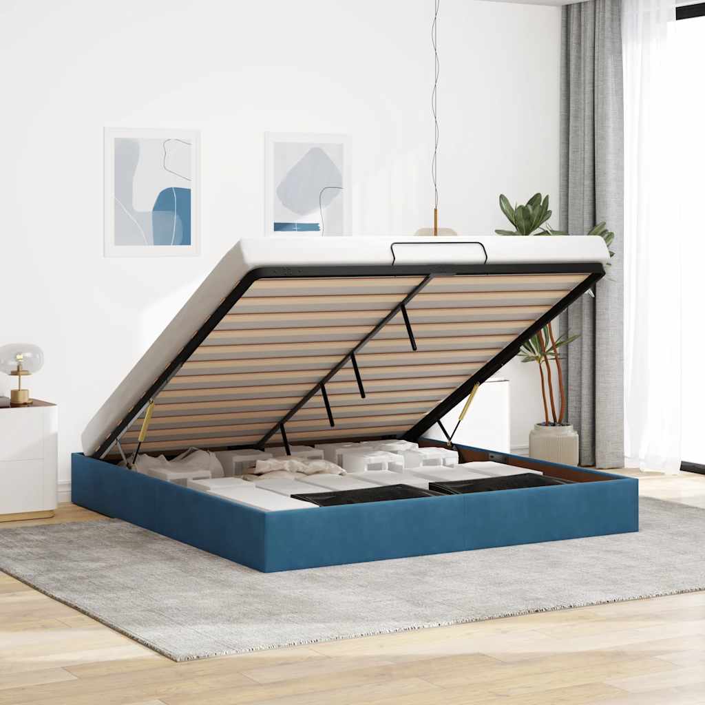 Ottoman bedframe zonder matras 160x200 cm fluweel donkerblauw is nu te koop bij PeponiXL, paradijselijk wonen!