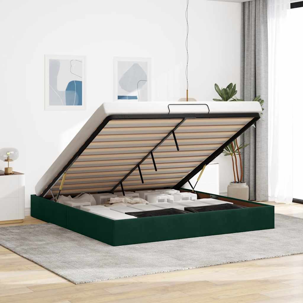 Ottoman bedframe zonder matras 180x200 cm fluweel donkergroen is nu te koop bij PeponiXL, paradijselijk wonen!