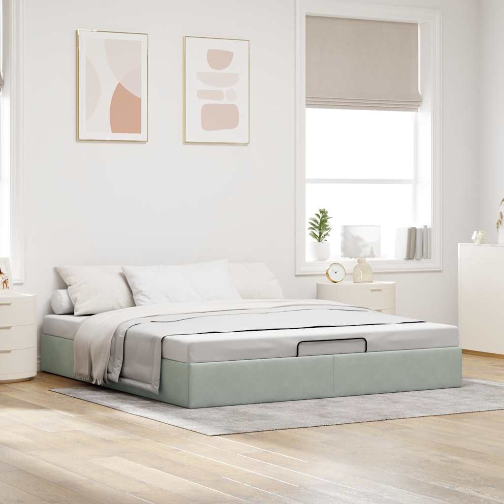 Ottoman bedframe zonder matras 200x200 cm fluweel lichtgrijs is nu te koop bij PeponiXL, paradijselijk wonen!
