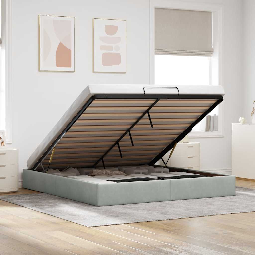 Ottoman bedframe zonder matras 200x200 cm fluweel lichtgrijs is nu te koop bij PeponiXL, paradijselijk wonen!