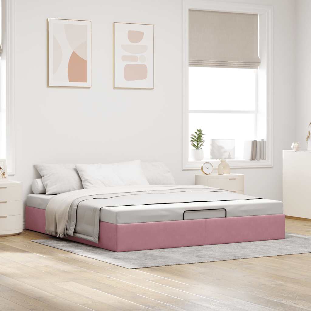 Ottoman bedframe zonder matras 200x200 cm fluweel roze is nu te koop bij PeponiXL, paradijselijk wonen!