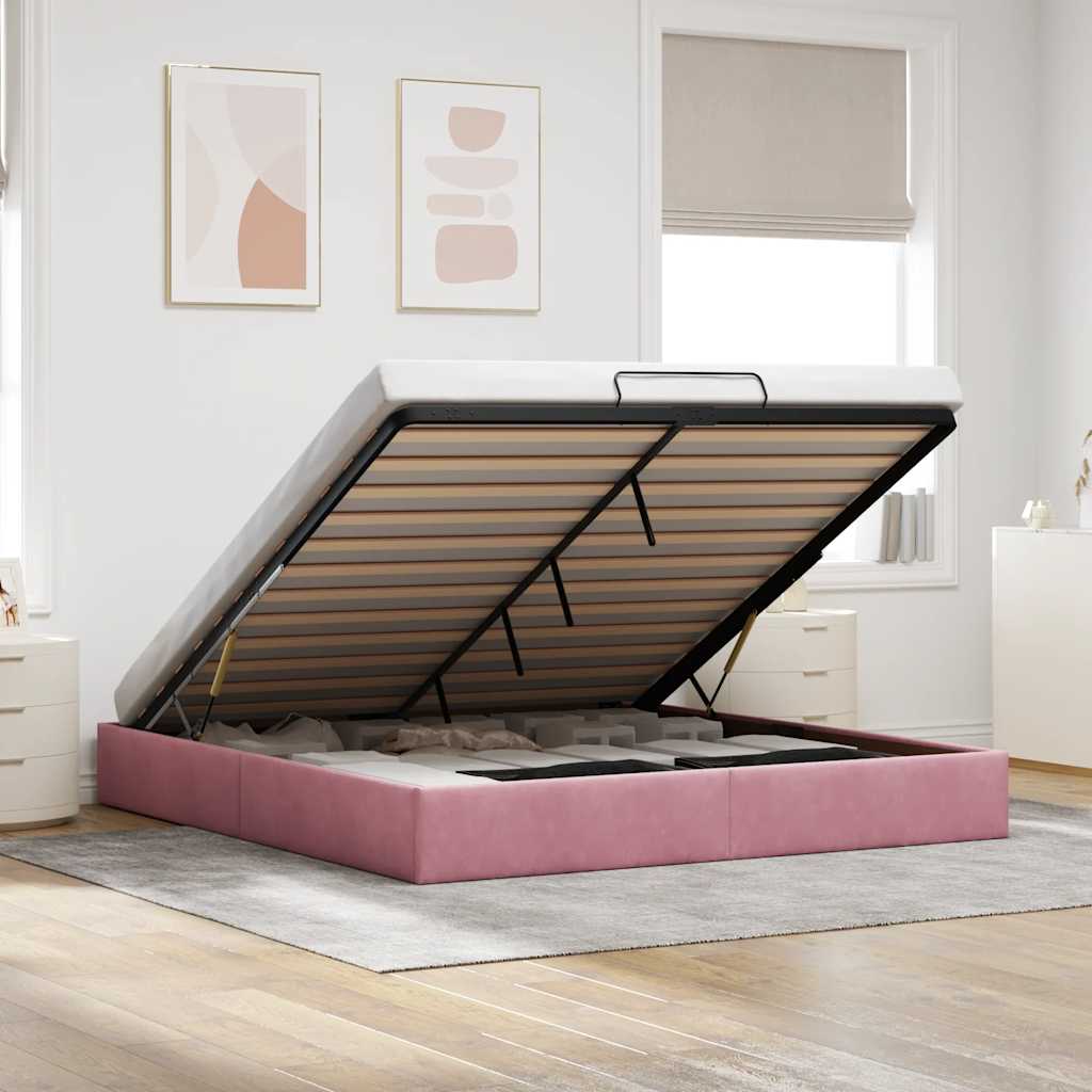 Ottoman bedframe zonder matras 200x200 cm fluweel roze is nu te koop bij PeponiXL, paradijselijk wonen!