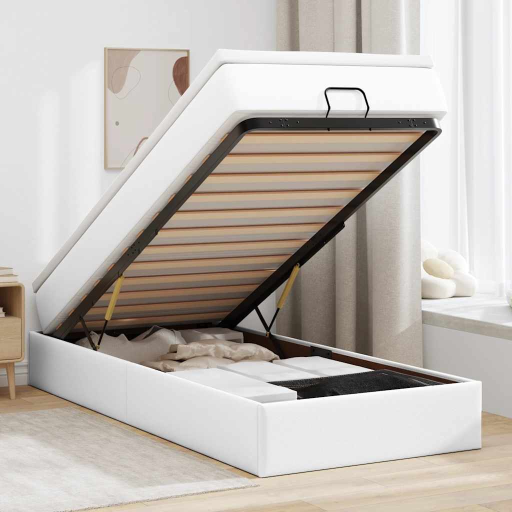 Ottoman bed met matras 90x200cm kunstleer wit is nu te koop bij PeponiXL, paradijselijk wonen!
