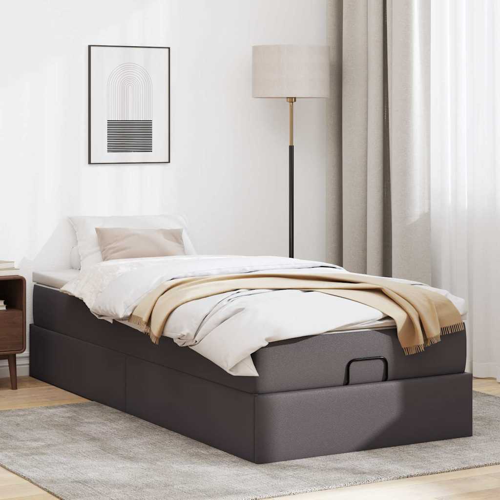 Ottoman bed met matras 90x200cm kunstleer grijs is nu te koop bij PeponiXL, paradijselijk wonen!