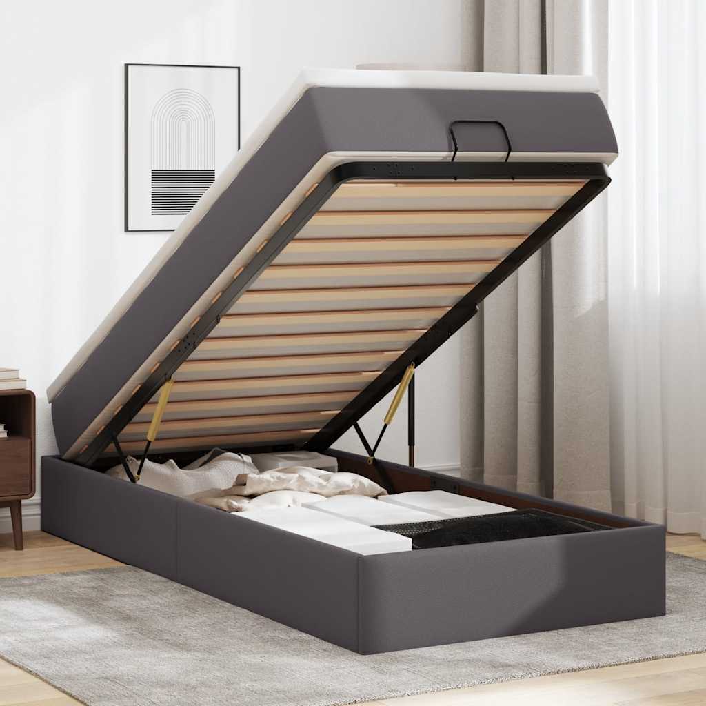 Ottoman bed met matras 90x200cm kunstleer grijs is nu te koop bij PeponiXL, paradijselijk wonen!