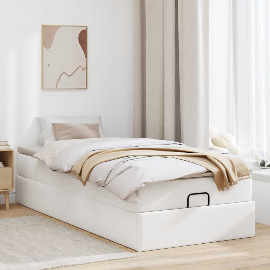 Ottoman bed met matras 100x200cm kunstleer wit is nu te koop bij PeponiXL, paradijselijk wonen!