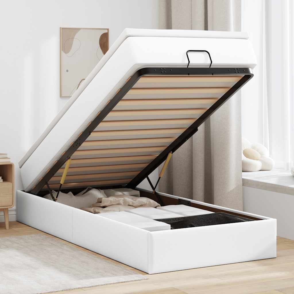 Ottoman bed met matras 100x200cm kunstleer wit is nu te koop bij PeponiXL, paradijselijk wonen!