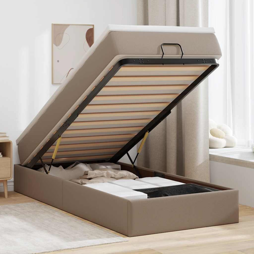 Ottoman bed met matras 100x200cm kunstleer cappuccinokleurig