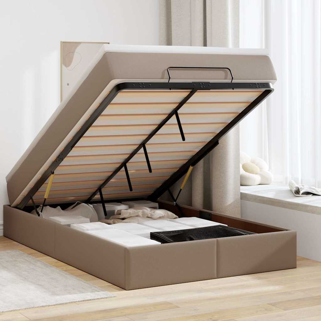 Ottoman bed met matras 120x200cm kunstleer cappuccinokleurig is nu te koop bij PeponiXL, paradijselijk wonen!