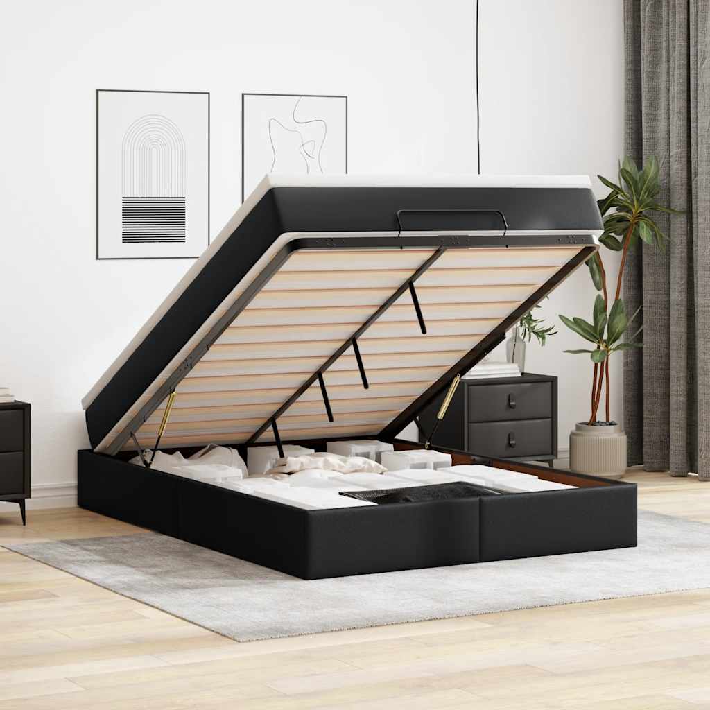 Ottoman bed met matras 140x190cm kunstleer zwart is nu te koop bij PeponiXL, paradijselijk wonen!