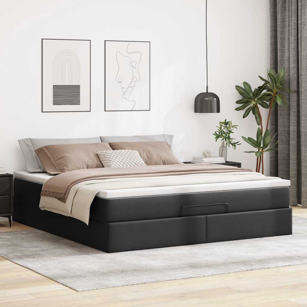 Ottoman bed met matras 160x200cm kunstleer zwart is nu te koop bij PeponiXL, paradijselijk wonen!
