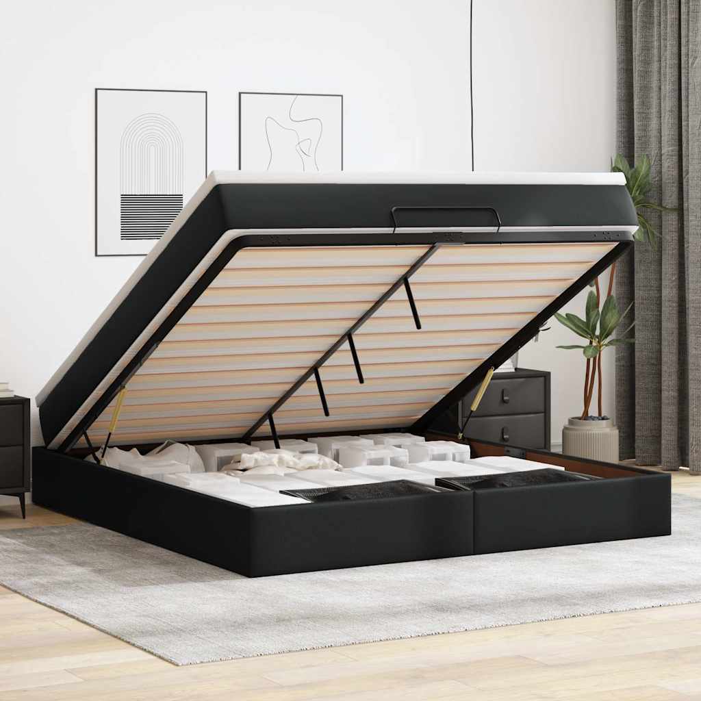 Ottoman bed met matras 160x200cm kunstleer zwart is nu te koop bij PeponiXL, paradijselijk wonen!