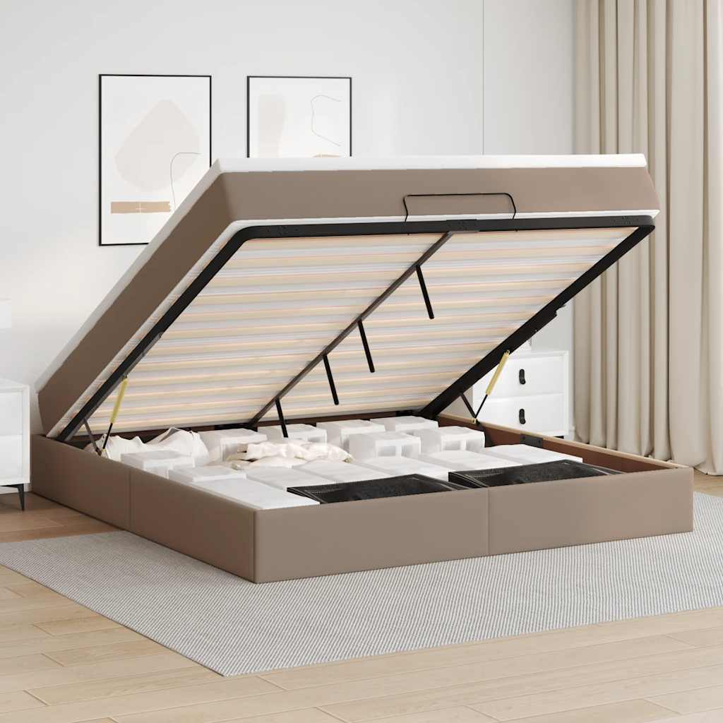 Ottoman bed met matras 160x200cm kunstleer cappuccinokleurig is nu te koop bij PeponiXL, paradijselijk wonen!