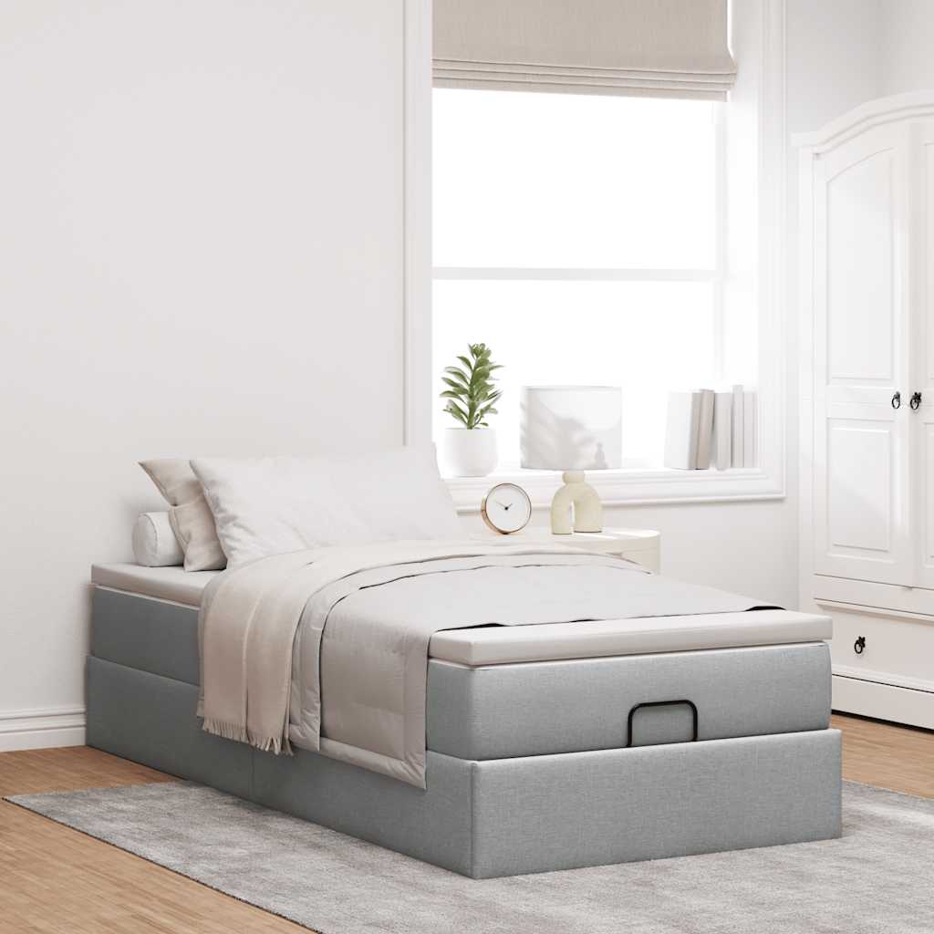 Ottoman bed met matras 80x200cm stof lichtgrijs is nu te koop bij PeponiXL, paradijselijk wonen!