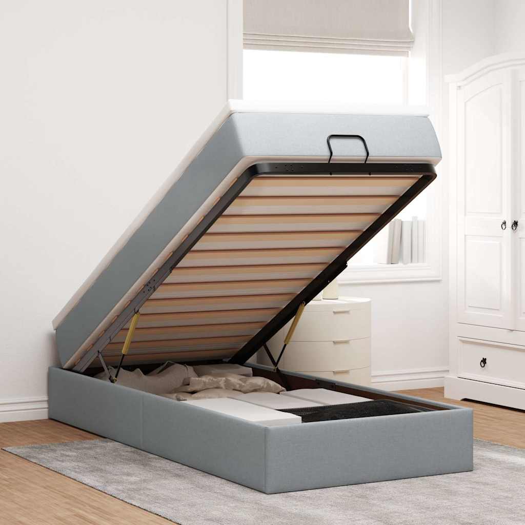Ottoman bed met matras 80x200cm stof lichtgrijs is nu te koop bij PeponiXL, paradijselijk wonen!