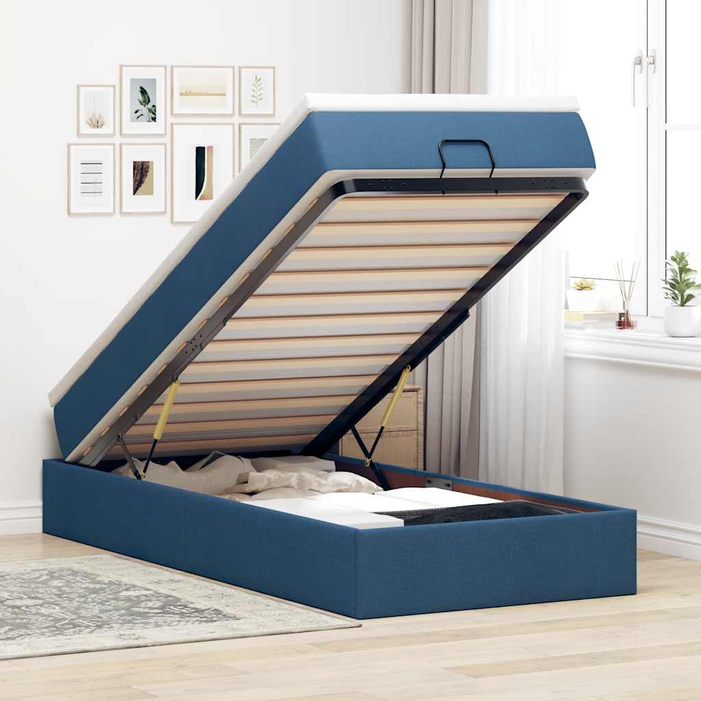 Ottoman bed met matras 80x200cm stof blauw is nu te koop bij PeponiXL, paradijselijk wonen!