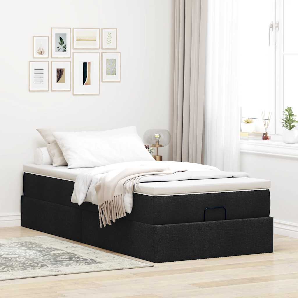 Ottoman bed met matras 90x190cm stof zwart is nu te koop bij PeponiXL, paradijselijk wonen!