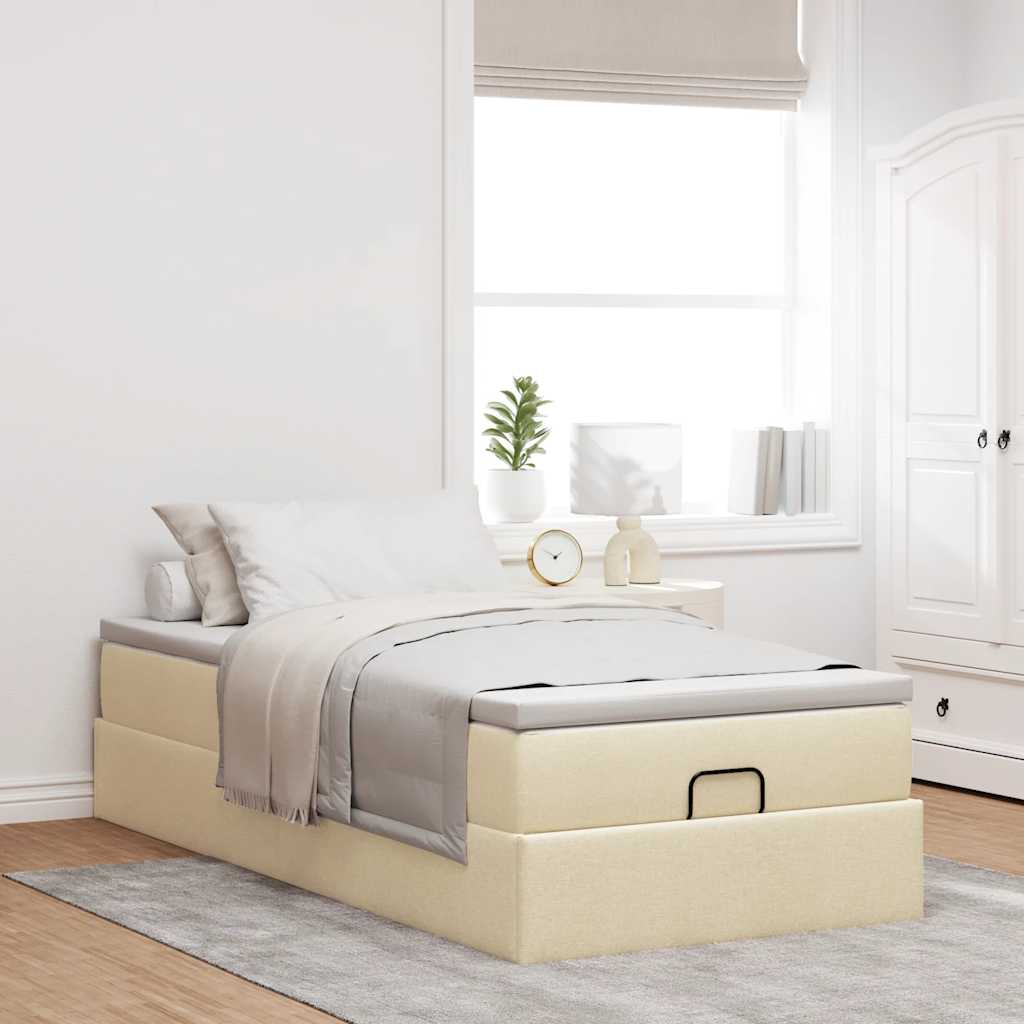 Ottoman bed met matras 90x190cm stof crèmekleurig is nu te koop bij PeponiXL, paradijselijk wonen!