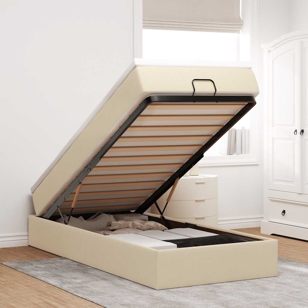 Ottoman bed met matras 90x190cm stof crèmekleurig is nu te koop bij PeponiXL, paradijselijk wonen!