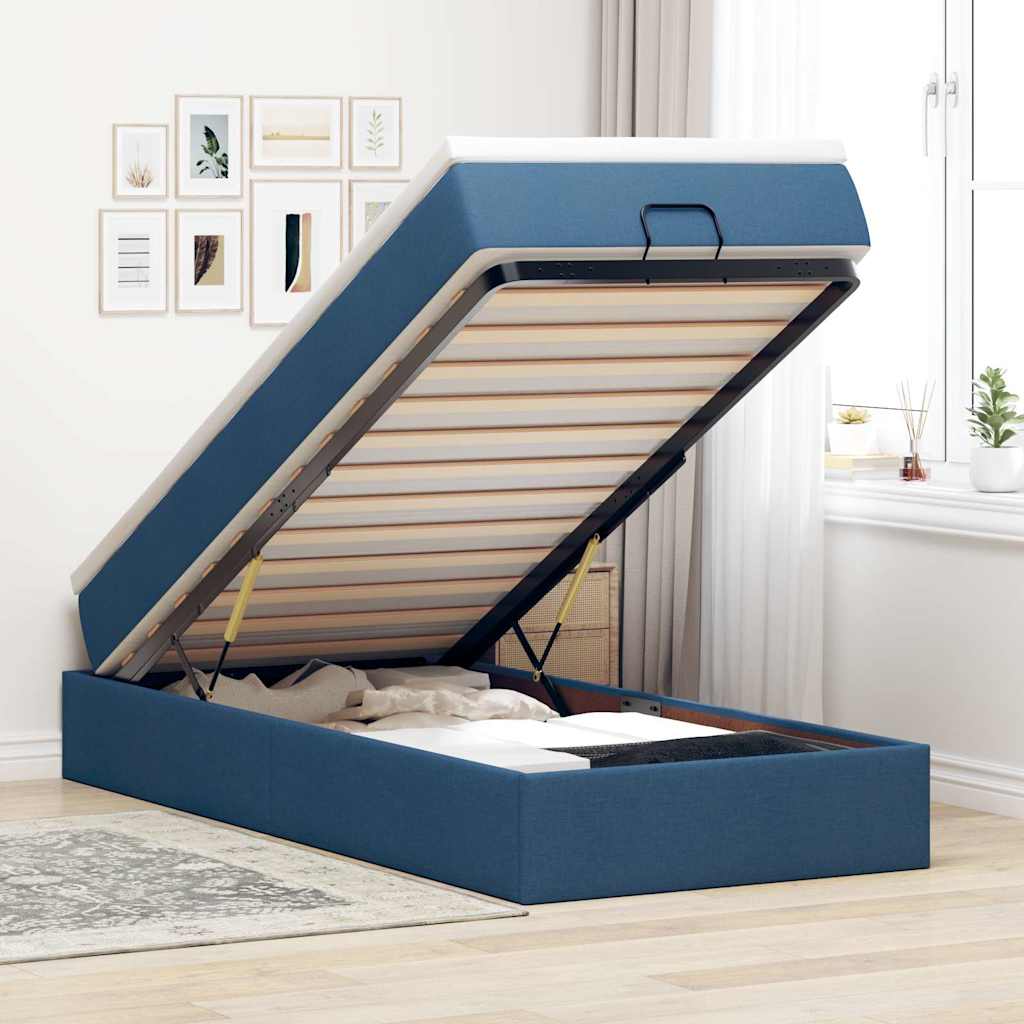 Ottoman bed met matras 90x190cm stof blauw is nu te koop bij PeponiXL, paradijselijk wonen!