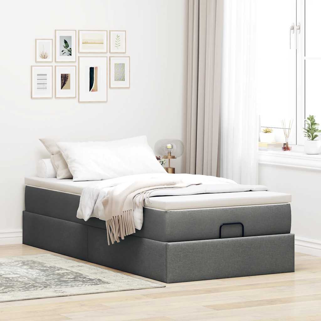 Ottoman bed met matras 90x200cm stof donkergrijs is nu te koop bij PeponiXL, paradijselijk wonen!