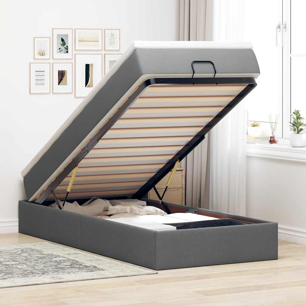 Ottoman bed met matras 90x200cm stof donkergrijs is nu te koop bij PeponiXL, paradijselijk wonen!