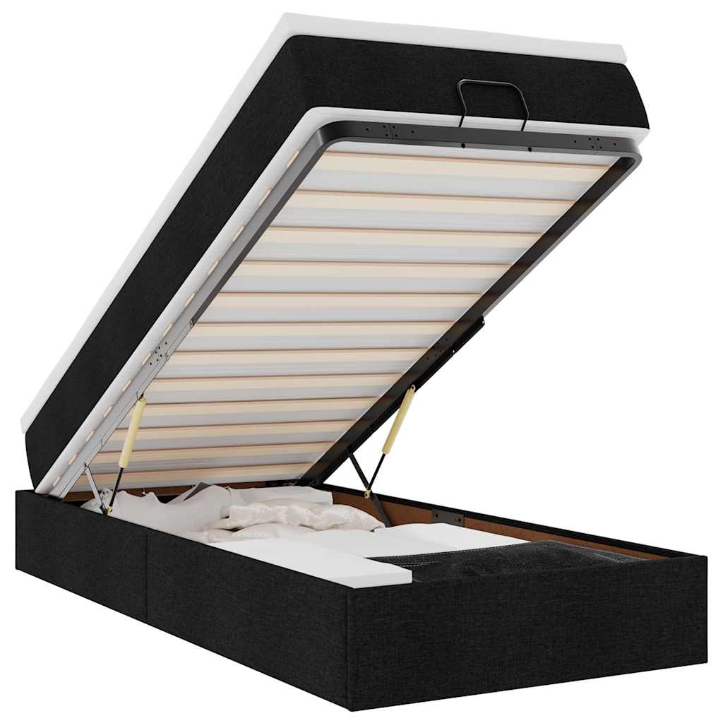 Ottoman bed met matras 90x200cm stof zwart is nu te koop bij PeponiXL, paradijselijk wonen!