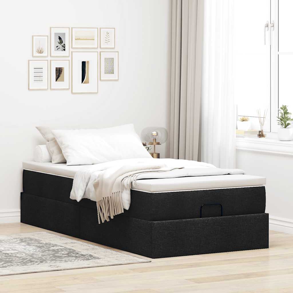 Ottoman bed met matras 90x200cm stof zwart is nu te koop bij PeponiXL, paradijselijk wonen!