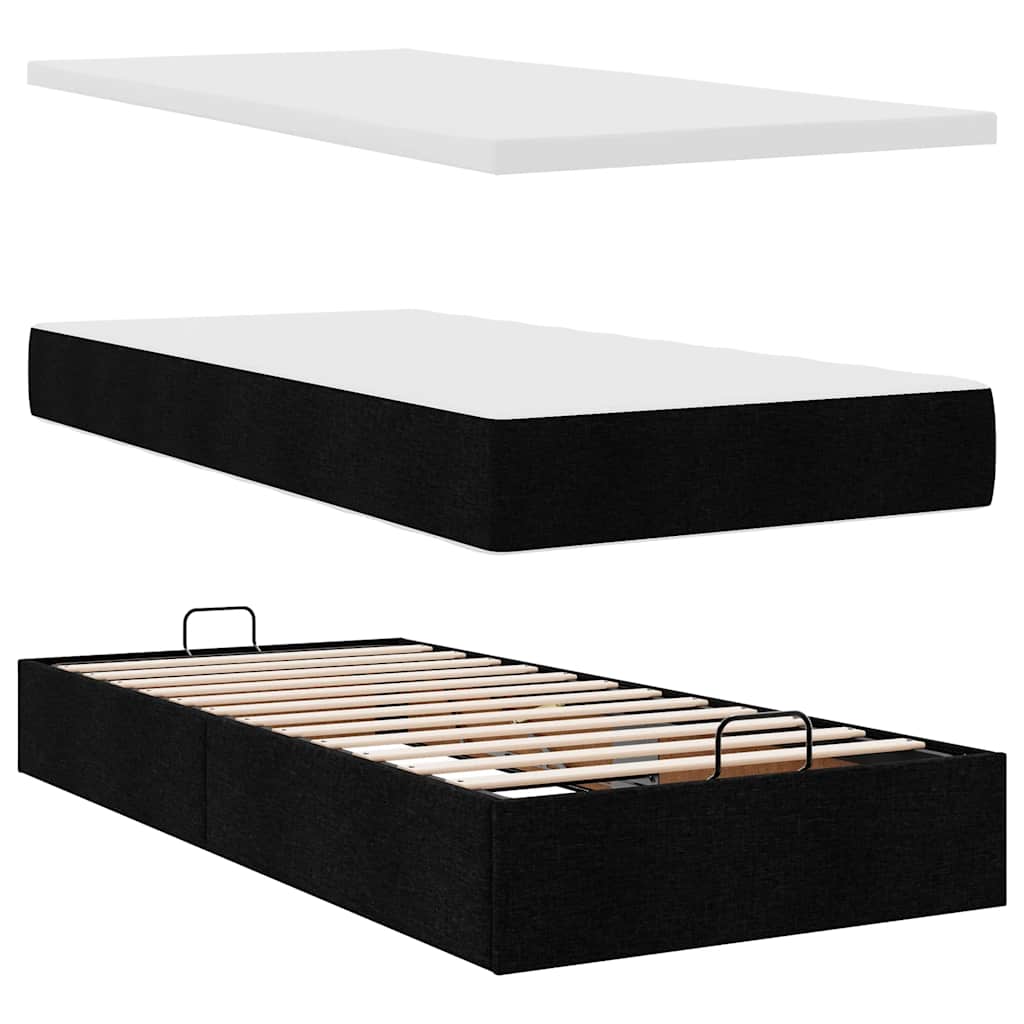 Ottoman bed met matras 90x200cm stof zwart is nu te koop bij PeponiXL, paradijselijk wonen!