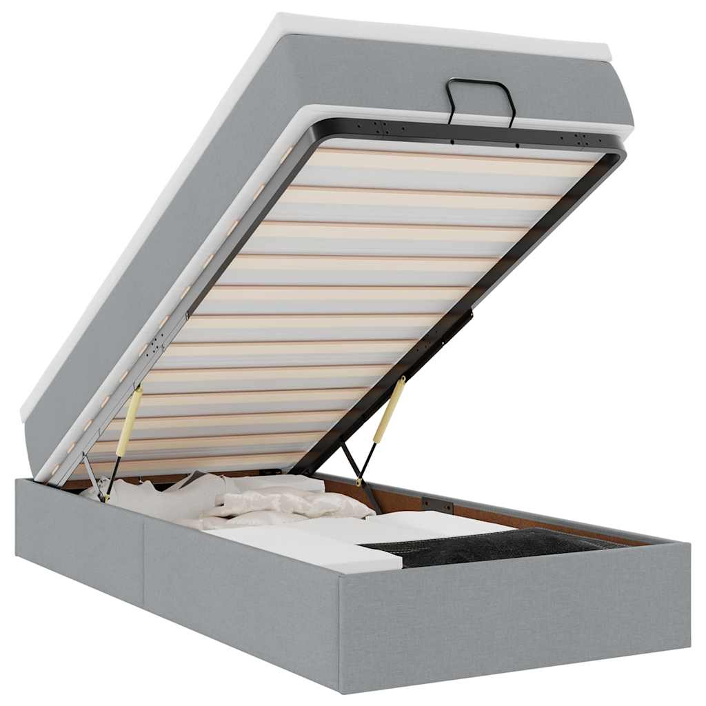 Ottoman bed met matras 100x200cm stof lichtgrijs is nu te koop bij PeponiXL, paradijselijk wonen!