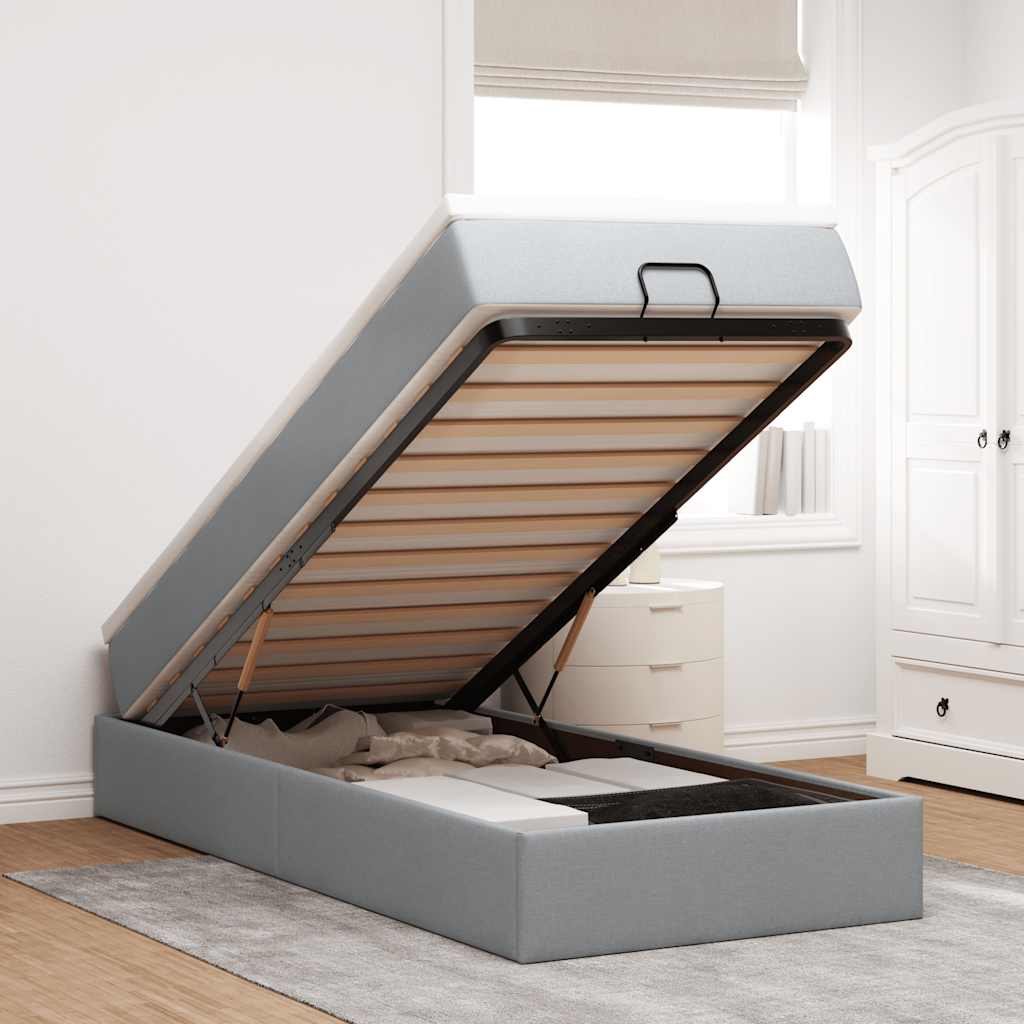 Ottoman bed met matras 100x200cm stof lichtgrijs is nu te koop bij PeponiXL, paradijselijk wonen!