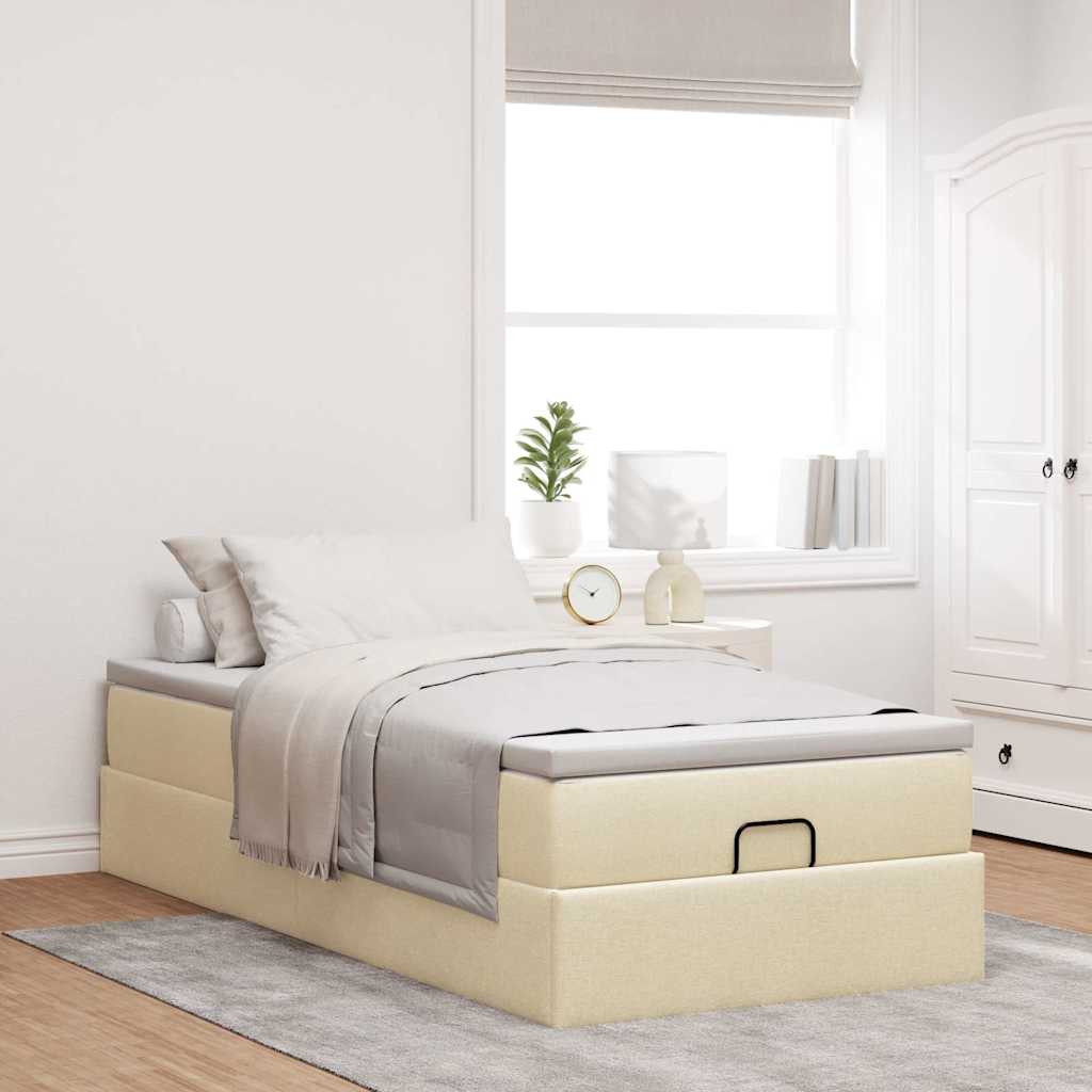 Ottoman bed met matras 100x200cm stof crèmekleurig is nu te koop bij PeponiXL, paradijselijk wonen!