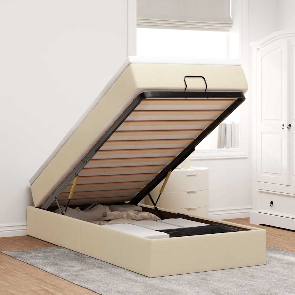 Ottoman bed met matras 100x200cm stof crèmekleurig is nu te koop bij PeponiXL, paradijselijk wonen!
