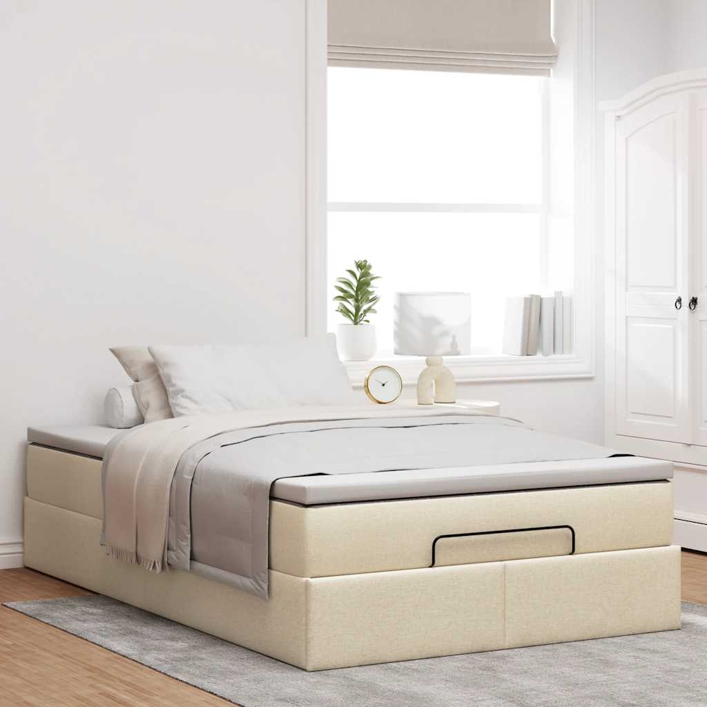 Ottoman bed met matras 120x190 cm stof crèmekleurig is nu te koop bij PeponiXL, paradijselijk wonen!