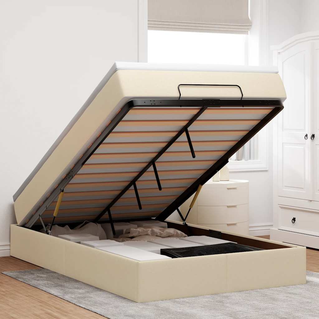 Ottoman bed met matras 120x190 cm stof crèmekleurig is nu te koop bij PeponiXL, paradijselijk wonen!