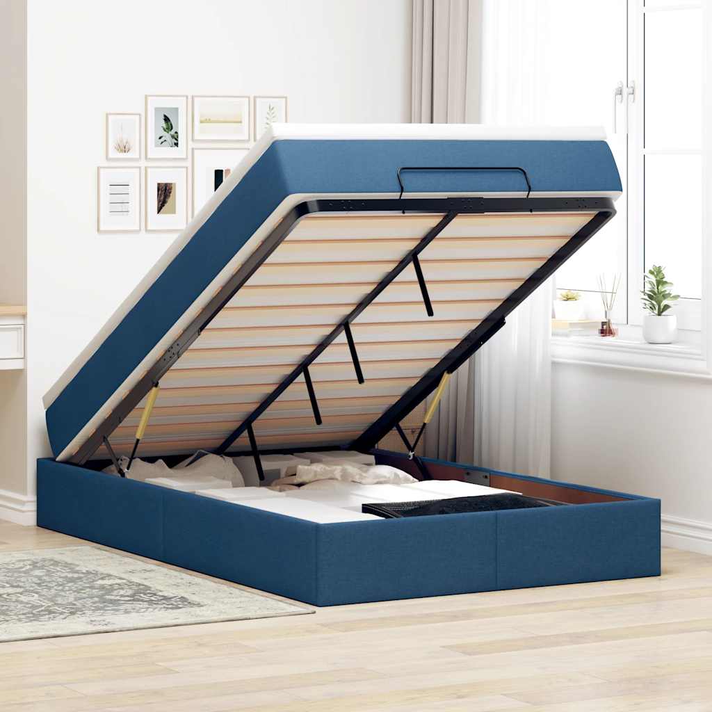 Ottoman bed met matras 120x200cm stof blauw is nu te koop bij PeponiXL, paradijselijk wonen!