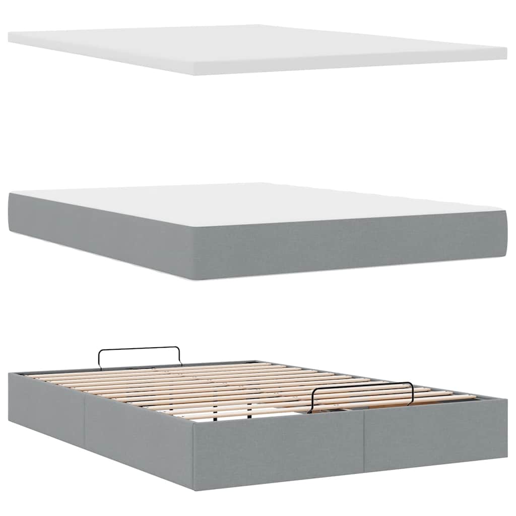 Ottoman bed met matras 140x190cm stof lichtgrijs is nu te koop bij PeponiXL, paradijselijk wonen!