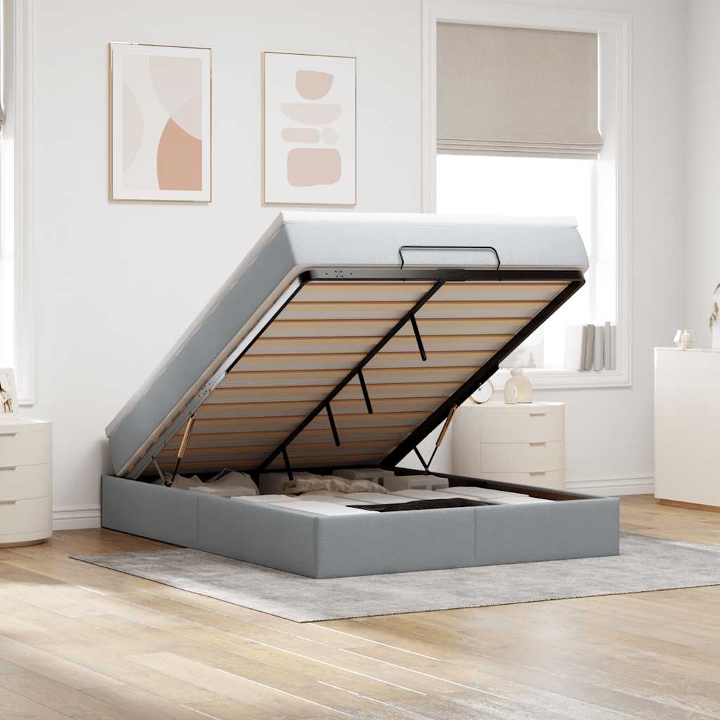 Ottoman bed met matras 140x190cm stof lichtgrijs is nu te koop bij PeponiXL, paradijselijk wonen!