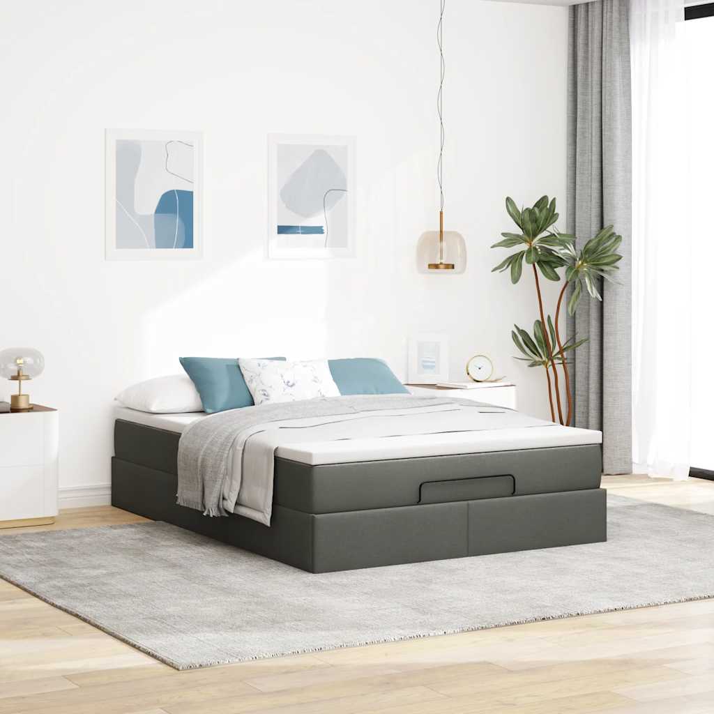 Ottoman bed met matras 140x190cm stof donkergrijs is nu te koop bij PeponiXL, paradijselijk wonen!