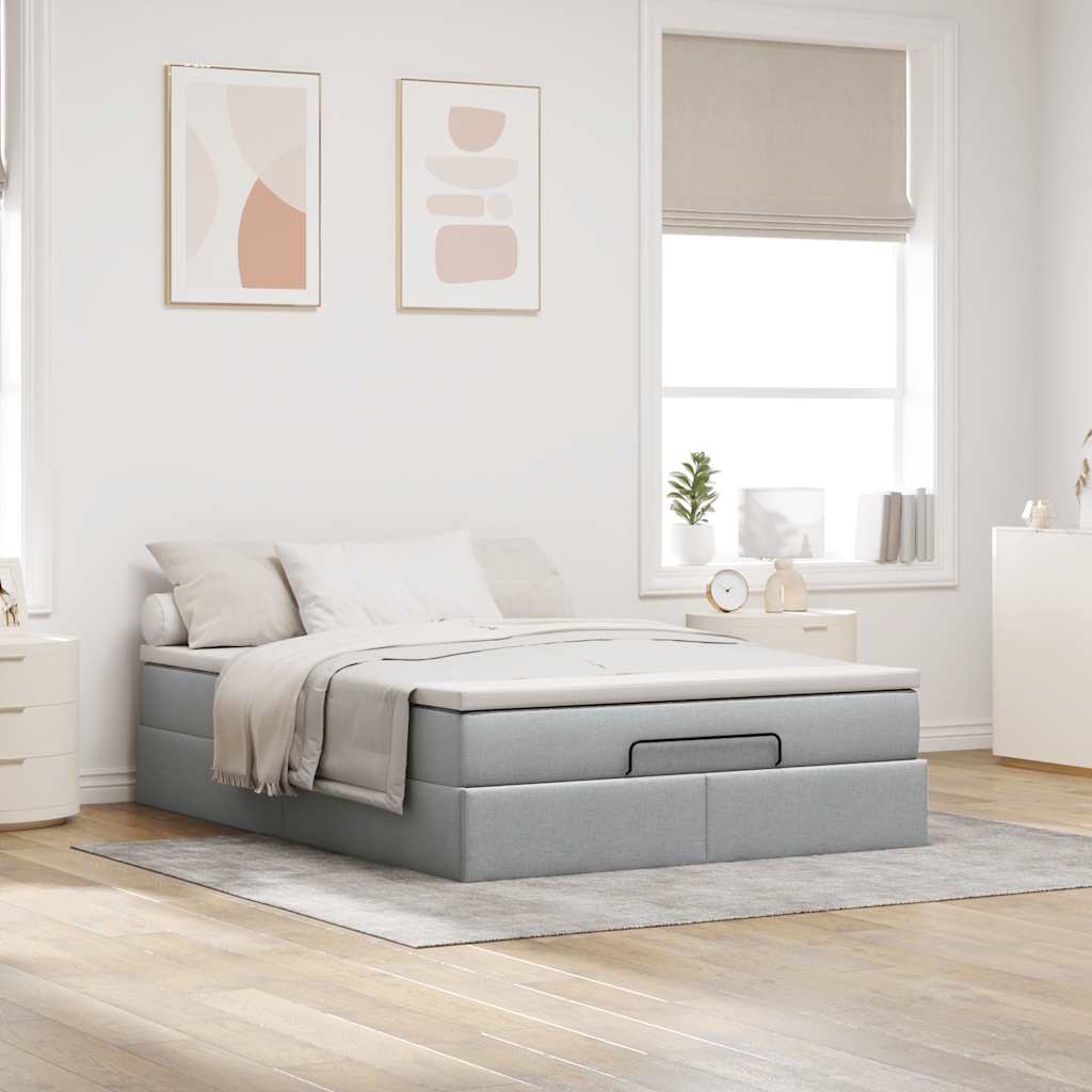 Ottoman bed met matras 140x200cm stof lichtgrijs is nu te koop bij PeponiXL, paradijselijk wonen!