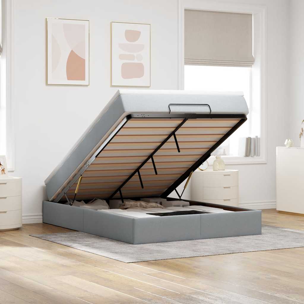 Ottoman bed met matras 140x200cm stof lichtgrijs is nu te koop bij PeponiXL, paradijselijk wonen!